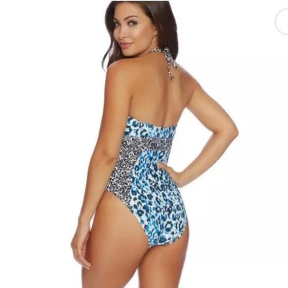 NWT * SPLENDID One Piece Halter Swimsuit in Tropic Spots One - Picture 2 of 13